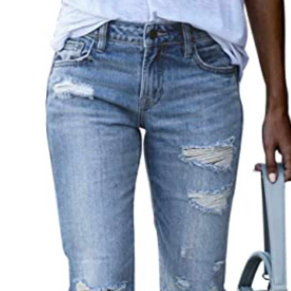 Women Ripped Slim Fit Jeans Boyfriend Distressed Ankle Denim Pants BRAND NEW